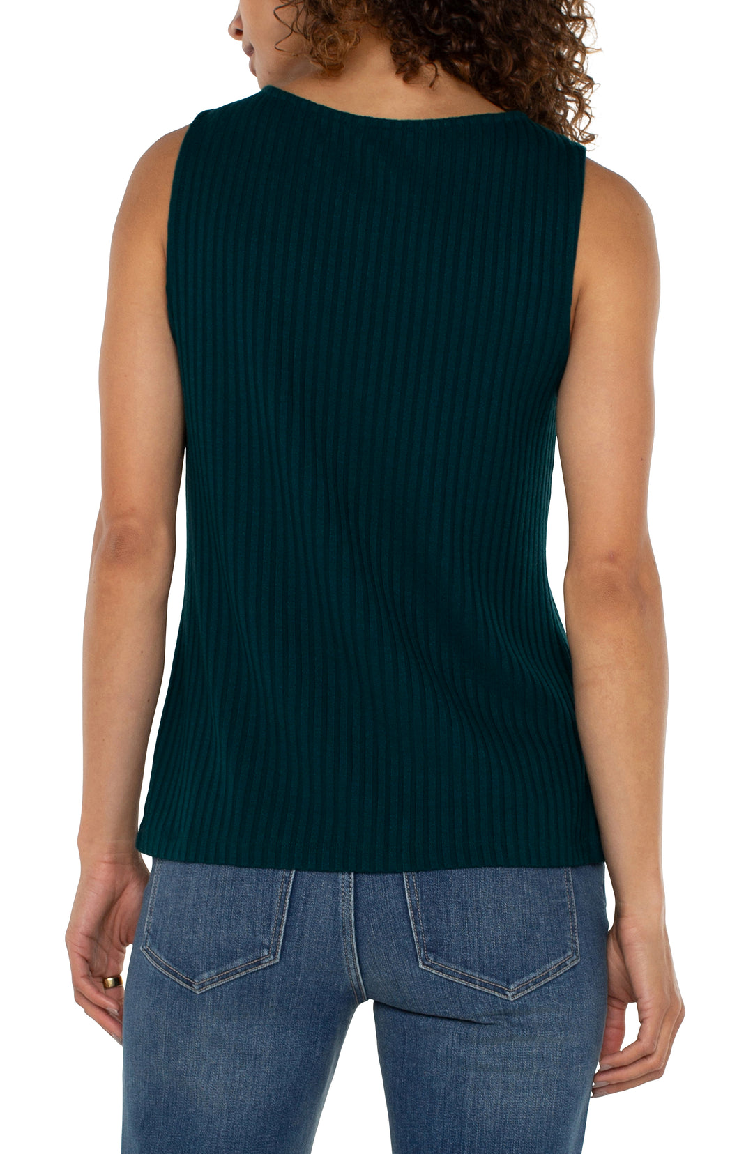 SLEEVELESS BOAT NECK RIB KNIT TOP - DARK FOREST