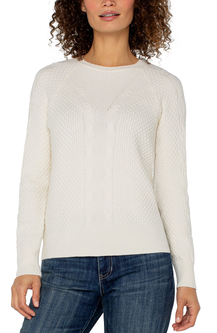 LONG SLEEVE CREW NECK RAGLAN SWEATER - ALABASTER