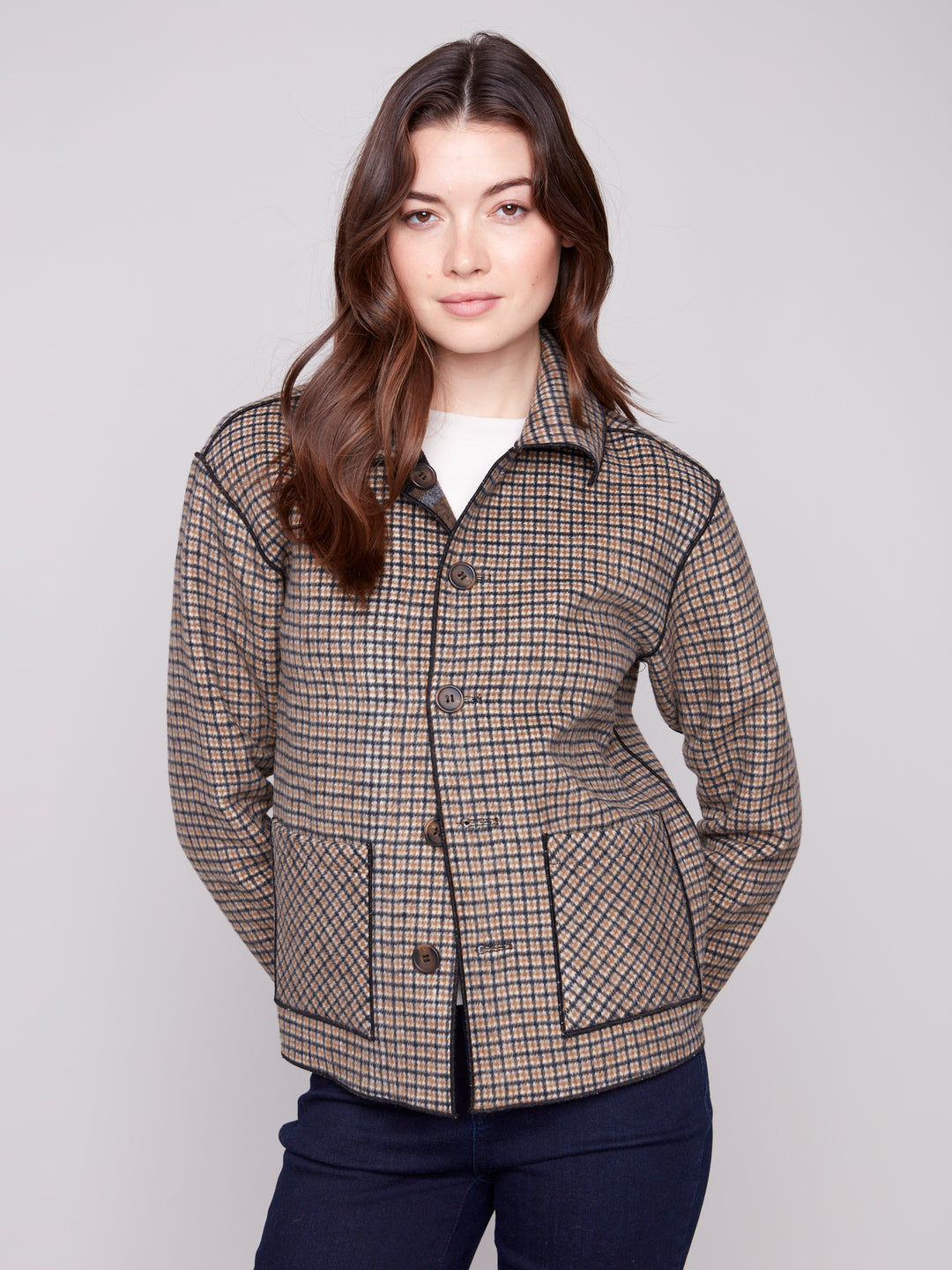 REVERSIBLE PLAID JACKET - CACAO