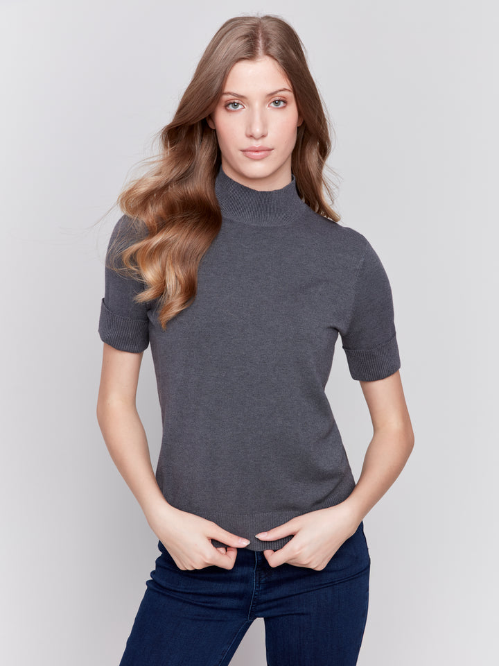 MOCK NECK BASIC TOP - CHARCOAL