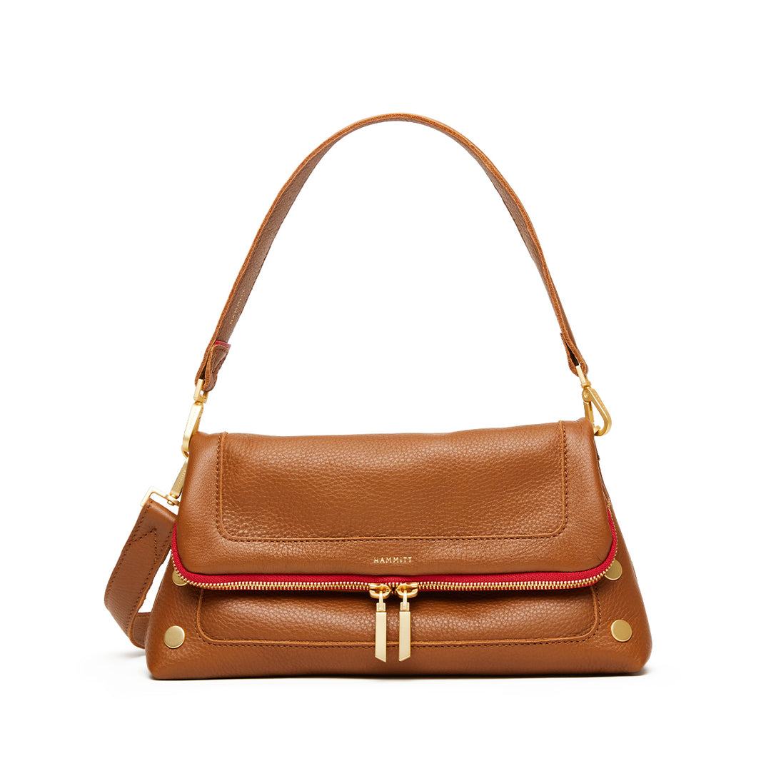 HAMMITT MEDIUM BEVERLY HANDBAG - MAHOGANY PEBBLE/BRUSHED GOLD