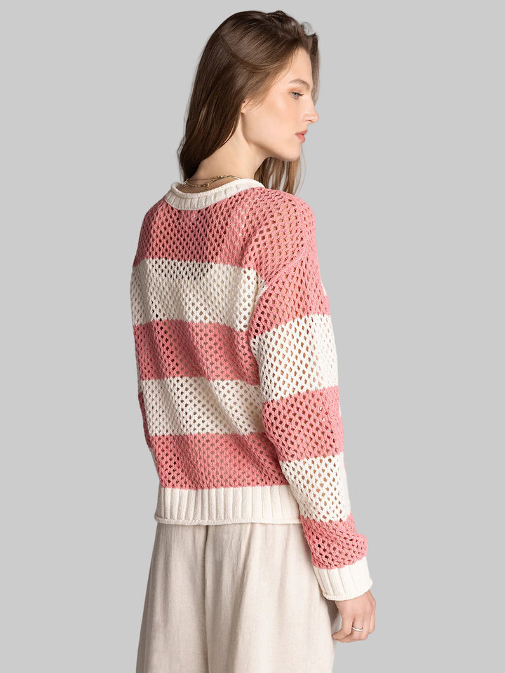 CREW NECK OPEN KNIT FLORIANA SWEATER - CREAM ROSE