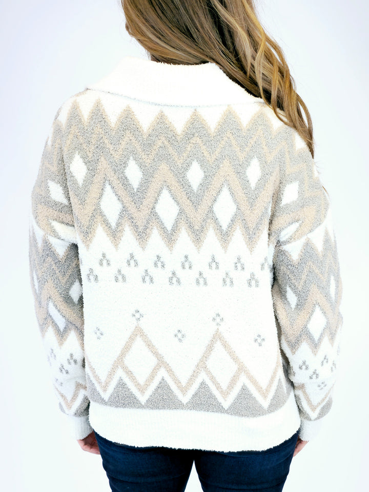 TRIBAL COLLAR PULLOVER SWEATER - BEIGE