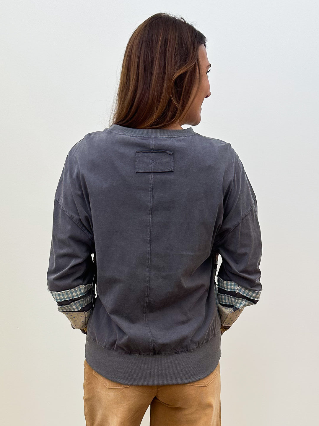 LONG SLEEVE MIXED PATCH TERRY PULLOVER - ASH