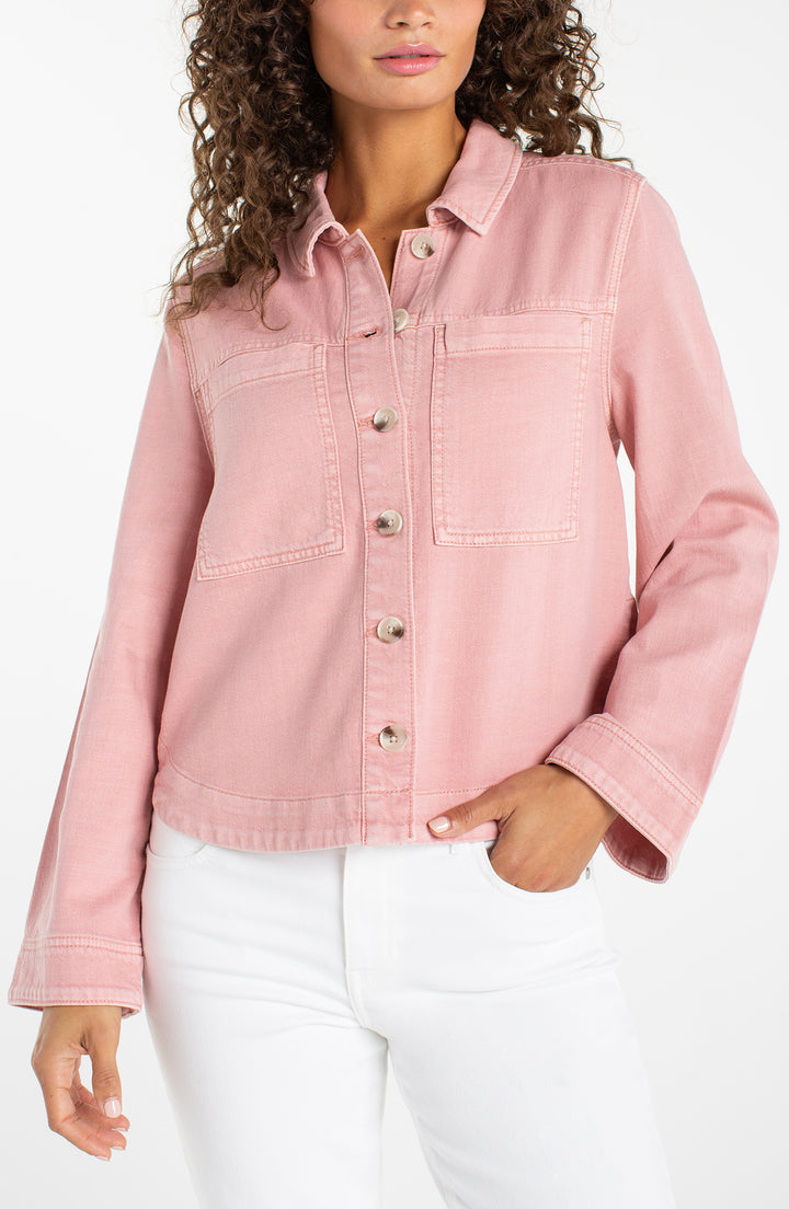 HIGH/LOW DENIM SHACKET - MISTY BLUSH