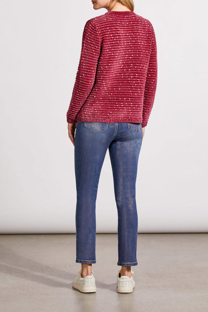 TEXTURED KNIT CREW NECK SWEATER - PORT WINE