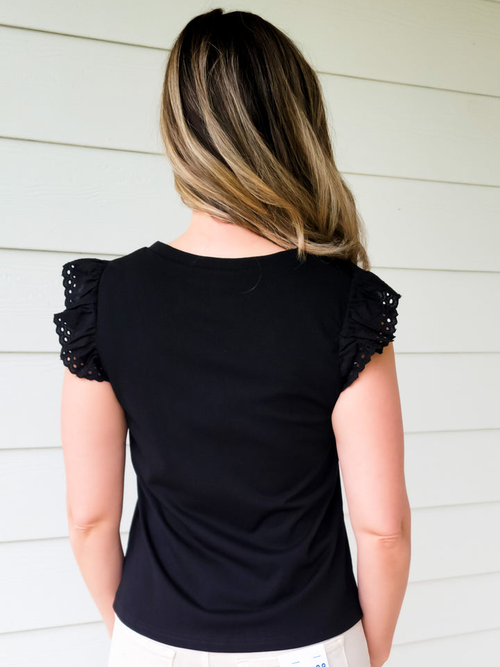 LACE SLEEVE TOP - BLACK