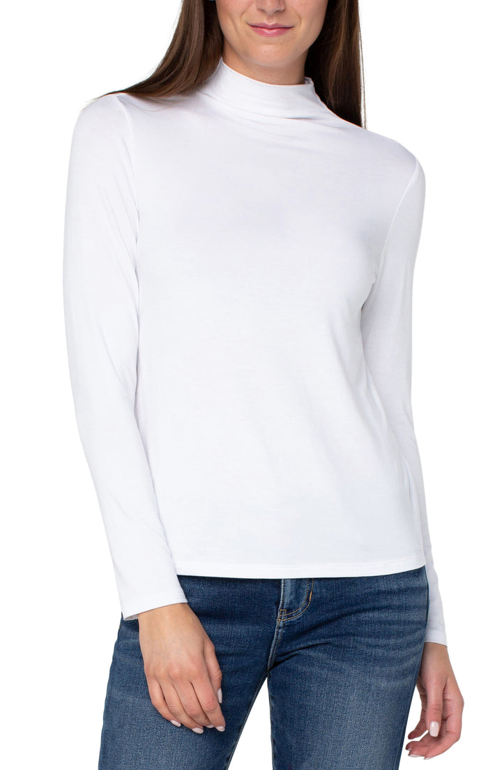 LONG SLEEVE MOCK NECK KNIT TOP - WHITE