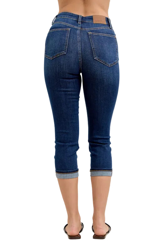 JUDY BLUE HW SINGLE CUFF CAPRI - 22" INSEAM - DARK