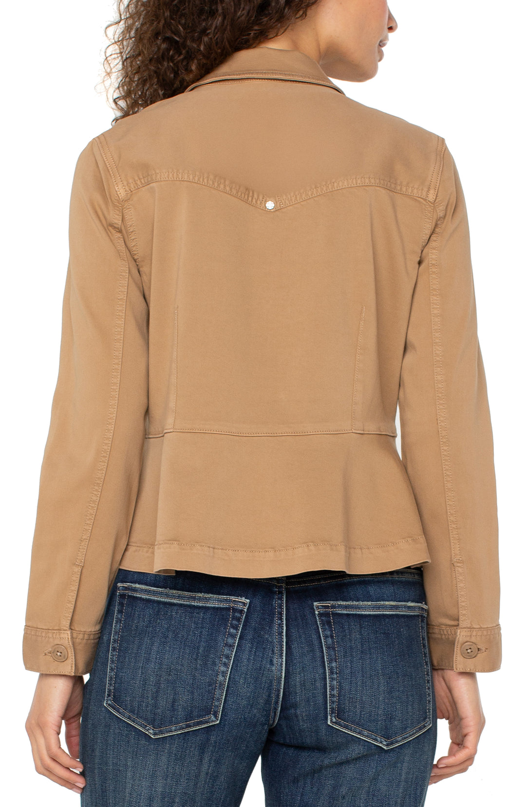PEPLUM HEM TRUCKER JACKET - DESERT CAMEL