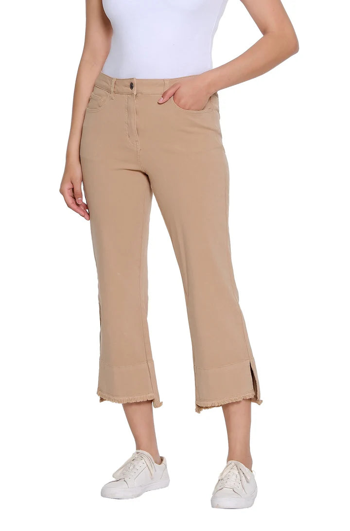 5 POCKET HI/LO HEM CROP PANTS - KHAKI