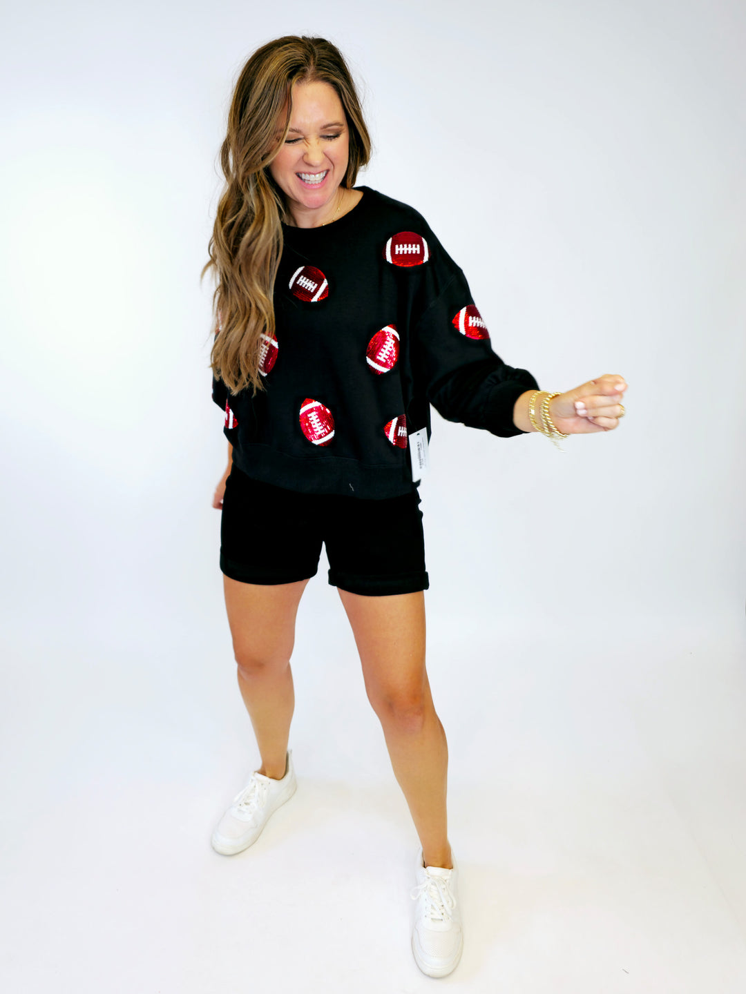 SEQUIN FOOTBALL SWEATSHIRT - BLACK/RED