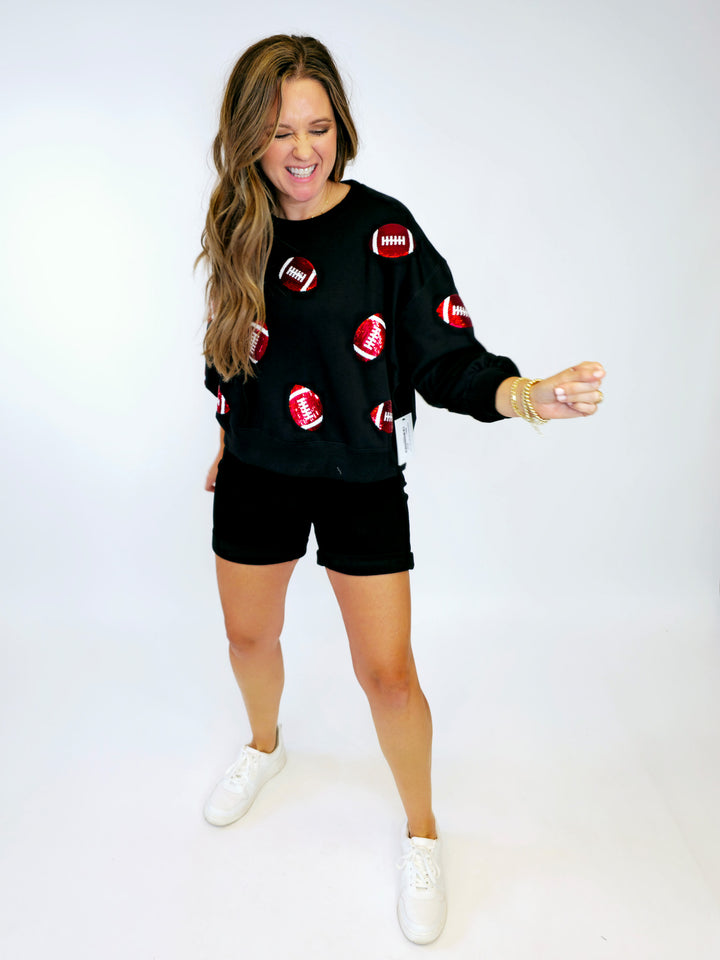 SEQUIN FOOTBALL SWEATSHIRT - BLACK/RED