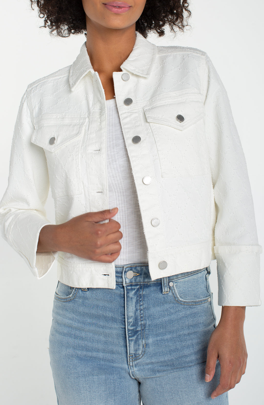CROPPED JACKET W/BRACELET LENGTH CUFFED SLEEVE - WHITE DIAMOND