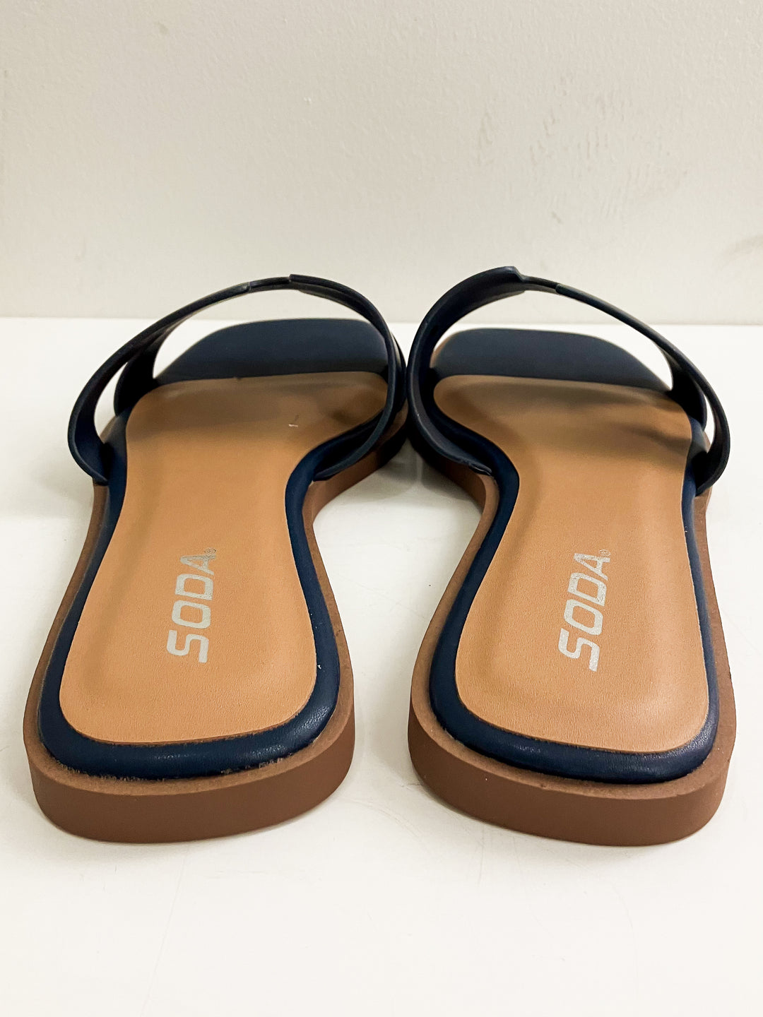 SODA SLIP ON FAUX LEATHER KNIT SANDALS - NAVY