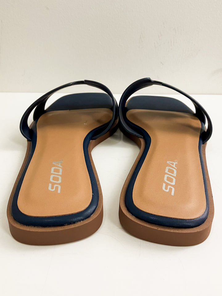 SODA SLIP ON FAUX LEATHER KNIT SANDALS - NAVY