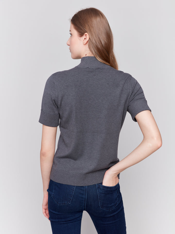 MOCK NECK BASIC TOP - CHARCOAL