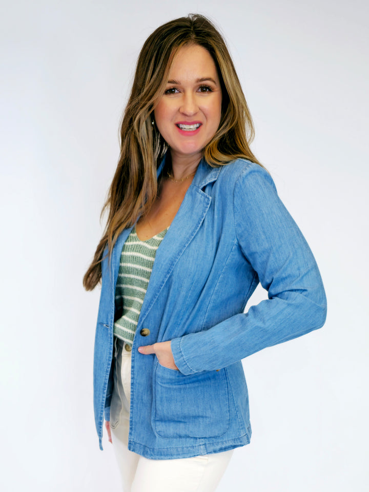 CHAMBRAY BLAZER JACKET - DENIM