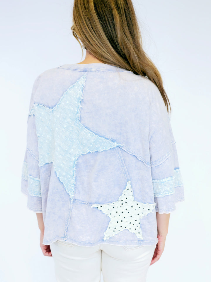 WASHED STAR PATCH TOP - BLUE