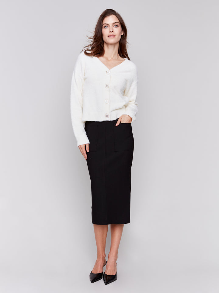 GUTSY CREPE SKIRT W/FRONT PATCH POCKETS - BLACK