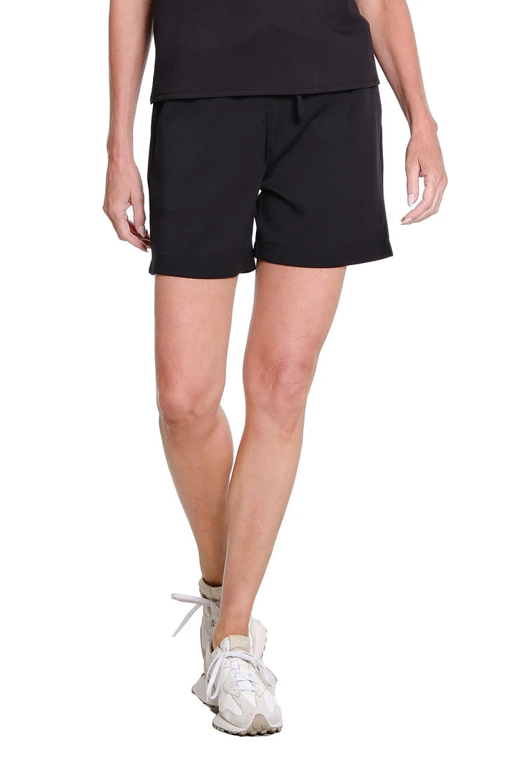 DRAWSTRING ELASTIC WAIST PULL ON SHORT - BLACK