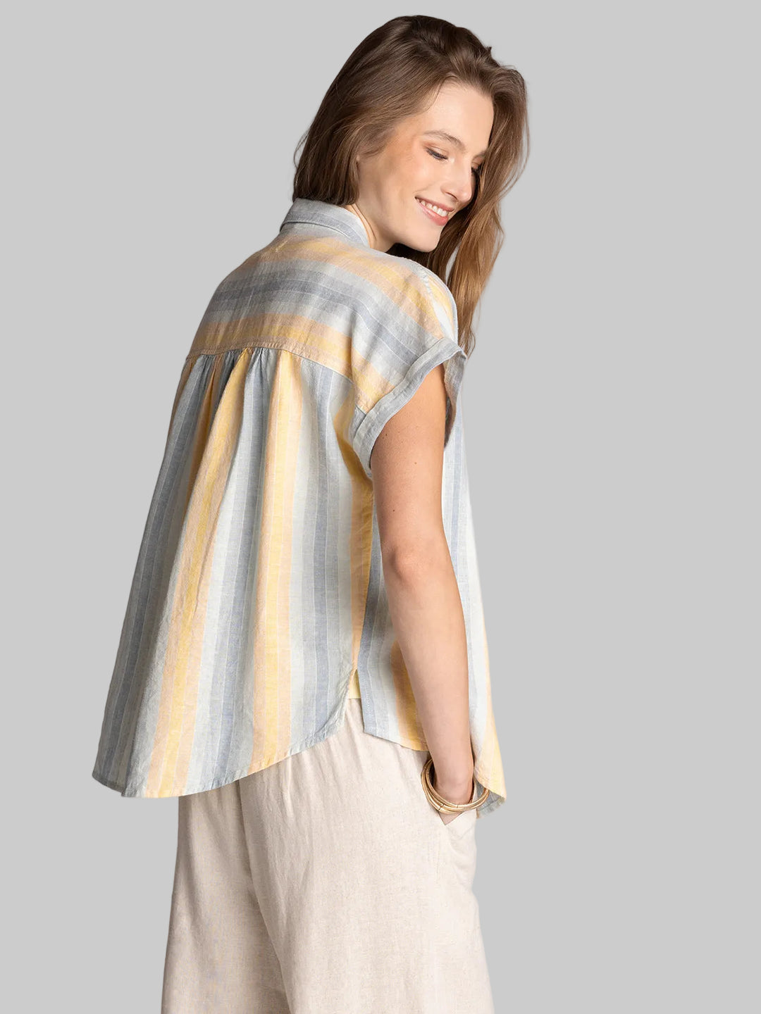 SHORT SLEEVE STRIPE BENNY SHIRT - VANILLA BLUE