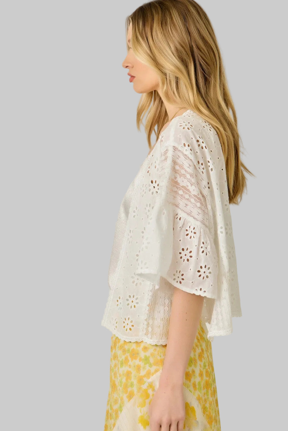 MIXED LACE KIMONO CARDIGAN - OFF WHITE