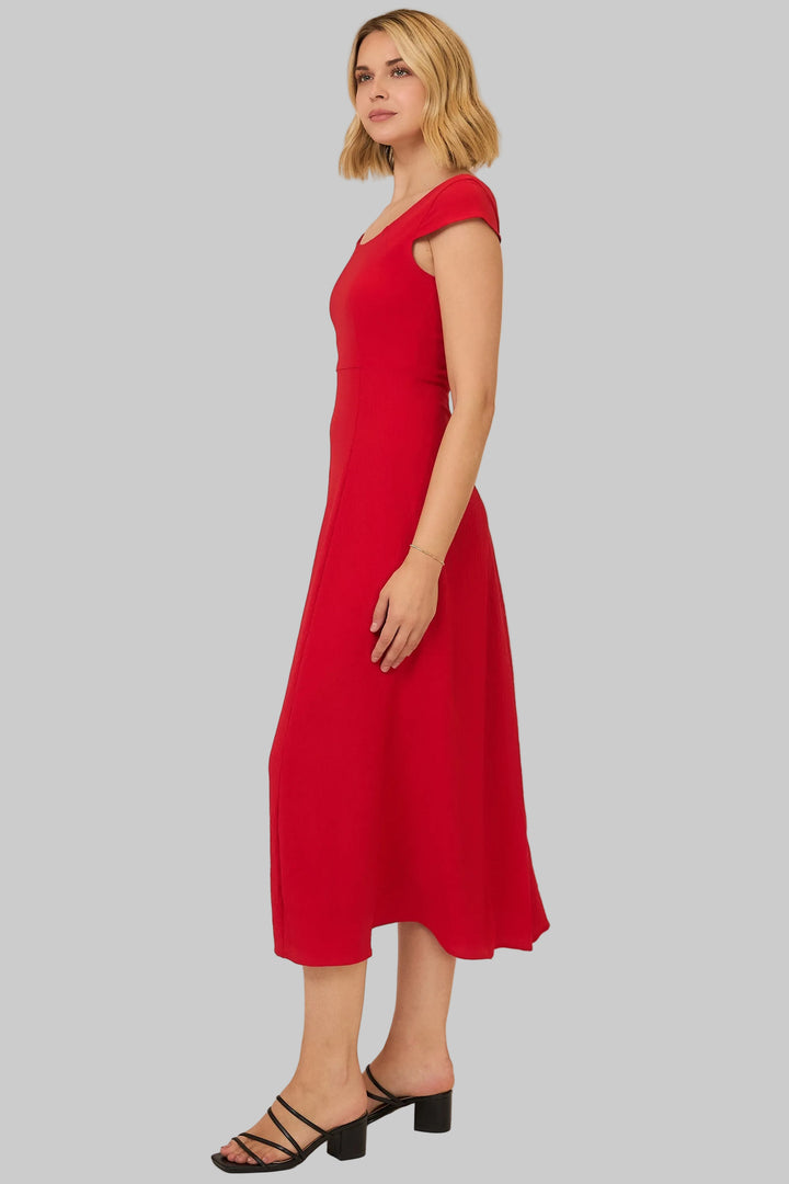 CAP SLEEVE SCOOP NECK MAXI DRESS W/SLIT - RED