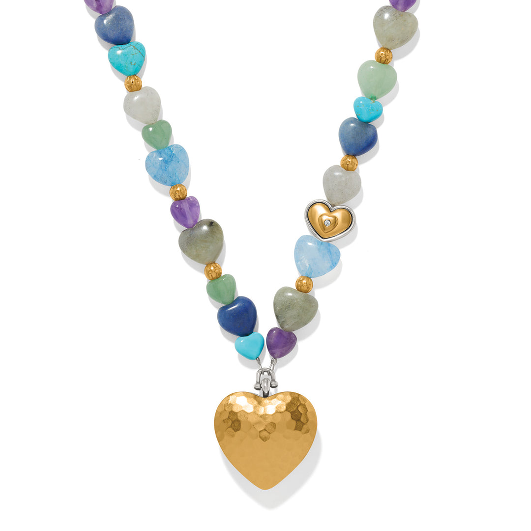 One Heart Multi Heart Bead Necklace - Gold-Multi