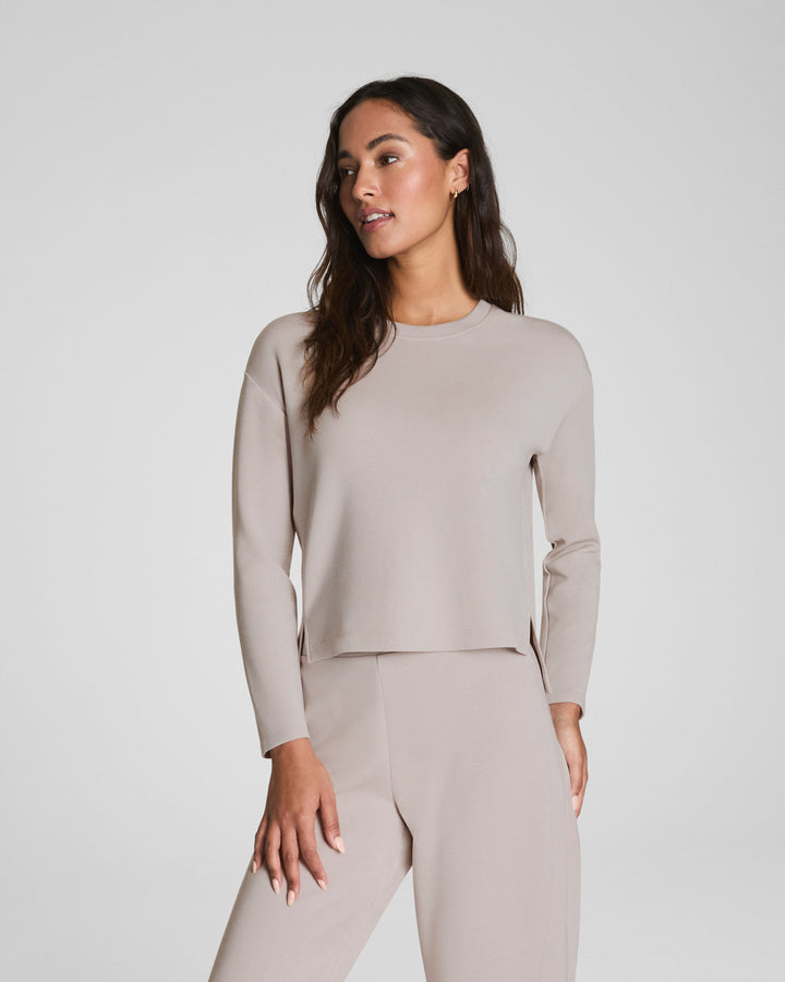 SPANX AIRESSENTIALS LONG SLEEVE SIDE SLIT TOP - FRENCH GREY
