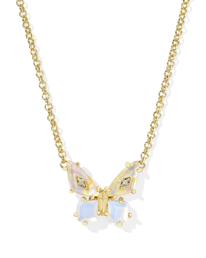 KENDRA SCOTT BIANCA BUTTERFLY SHORT PENDANT NECKLACE - GOLD IRIDESCENT WHITE MIX
