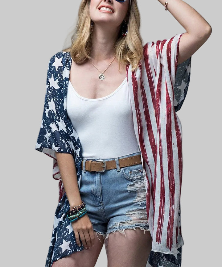 SHEER PATRIOTIC SHAWL - RWB - ONE SIZE
