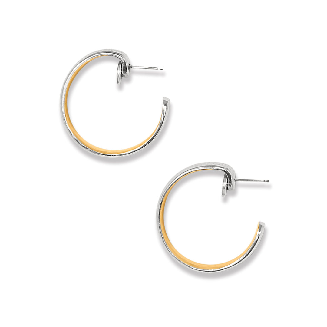 FERRARA ENTRATA MOON SMALL HOOP EARRINGS - SILVER-GOLD