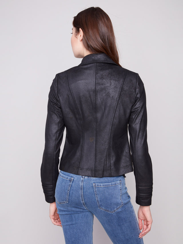 VINTAGE FAUX LEATHER JACKET - BLACK