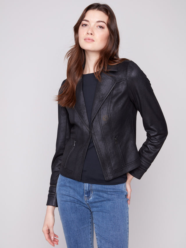 VINTAGE FAUX LEATHER JACKET - BLACK