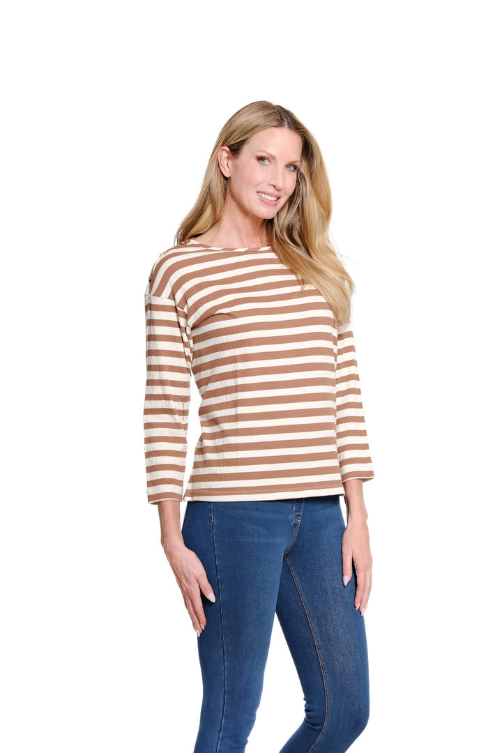 3/4 SLEEVE DROP SHOULDER WIDE NECK TOP - COCOA