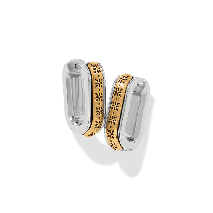 Mosaic Two Tone Hinged Hoop Earrings - Silver-Gold