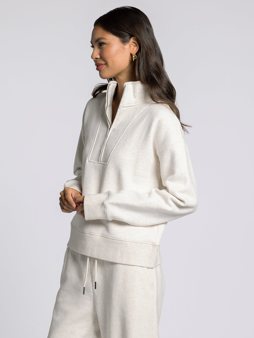 LONG SLEEVE 1/4 ZIP SERENITY FLEECE PULLOVER - HEATHER OATMEAL