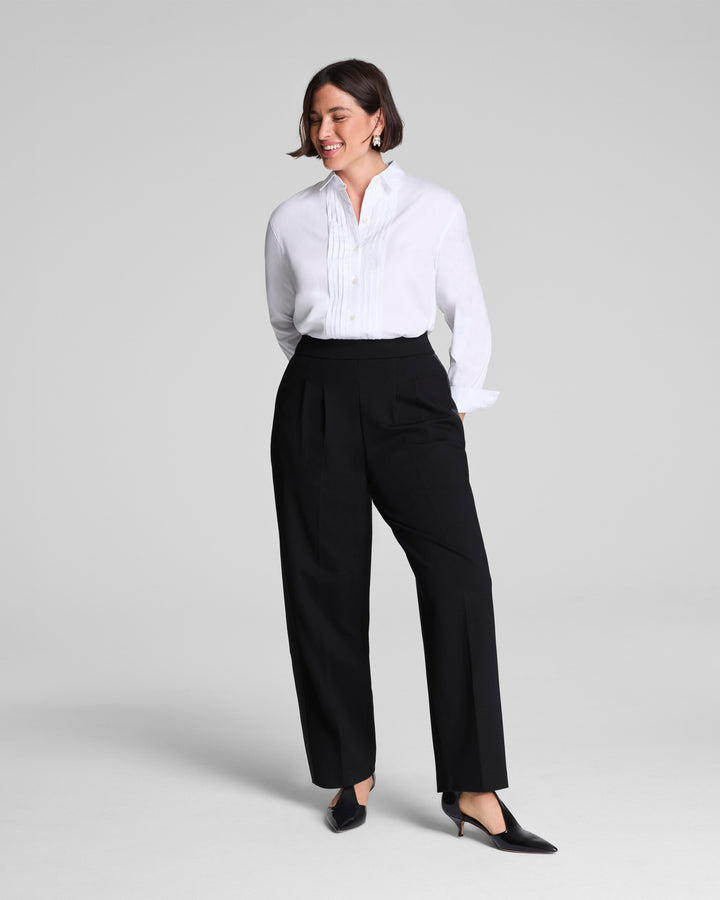 SPANX PONTE PLEATED TUX TROUSER - CLASSIC BLACK
