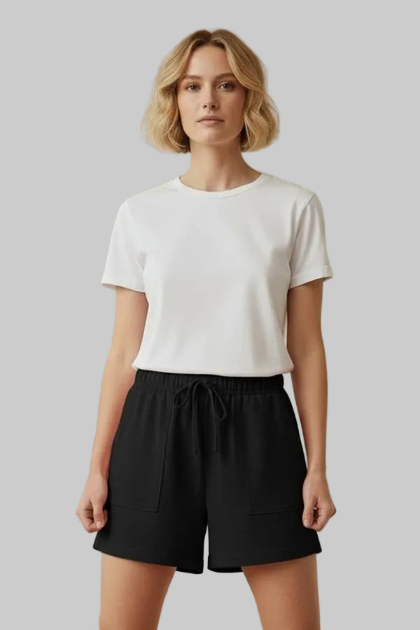 ELASTIC WAIST PAPER BAG SHORTS - BLACK