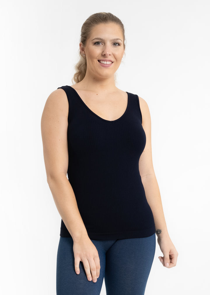 SEAMLESS RIBBED REVERSIBLE TANK - NAVY