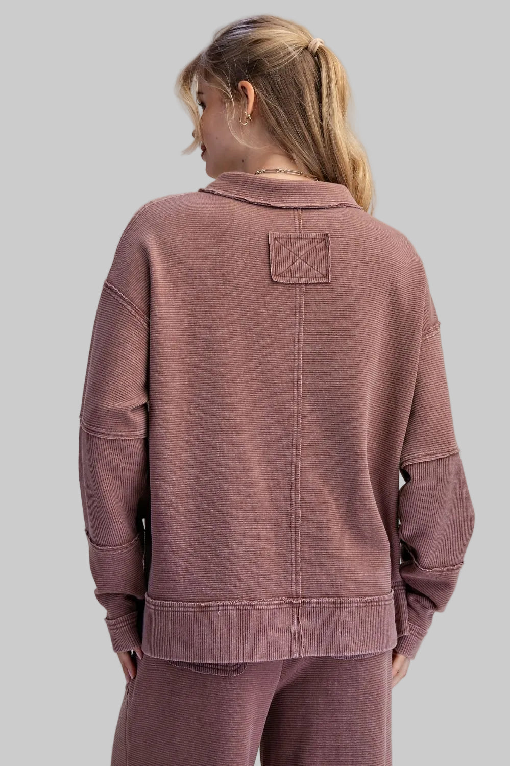 LONG SLEEVE TEXTURED THERMAL PULLOVER - HOT CHOCOLATE