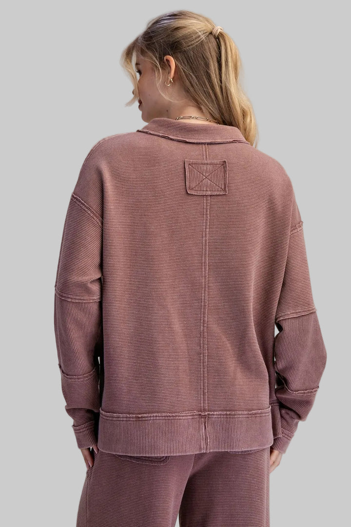 LONG SLEEVE TEXTURED THERMAL PULLOVER - HOT CHOCOLATE