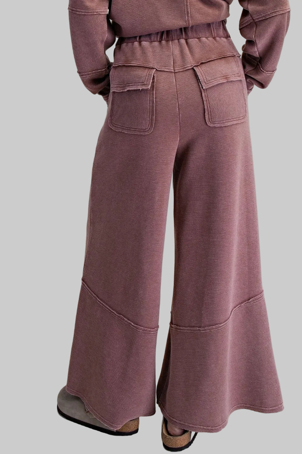 TEXTURED THERMAL BELL BOTTOM PANTS - HOT CHOCOLATE