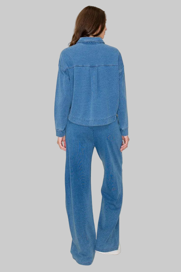 TERRY BOTTOMS W/POCKETS &amp; DRAWSTRING - DENIM