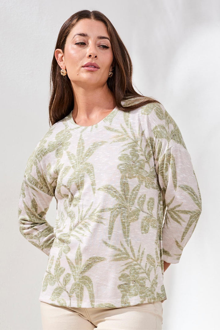 3/4 SLEEVE CREW NECK TOP - KIWI ZEST