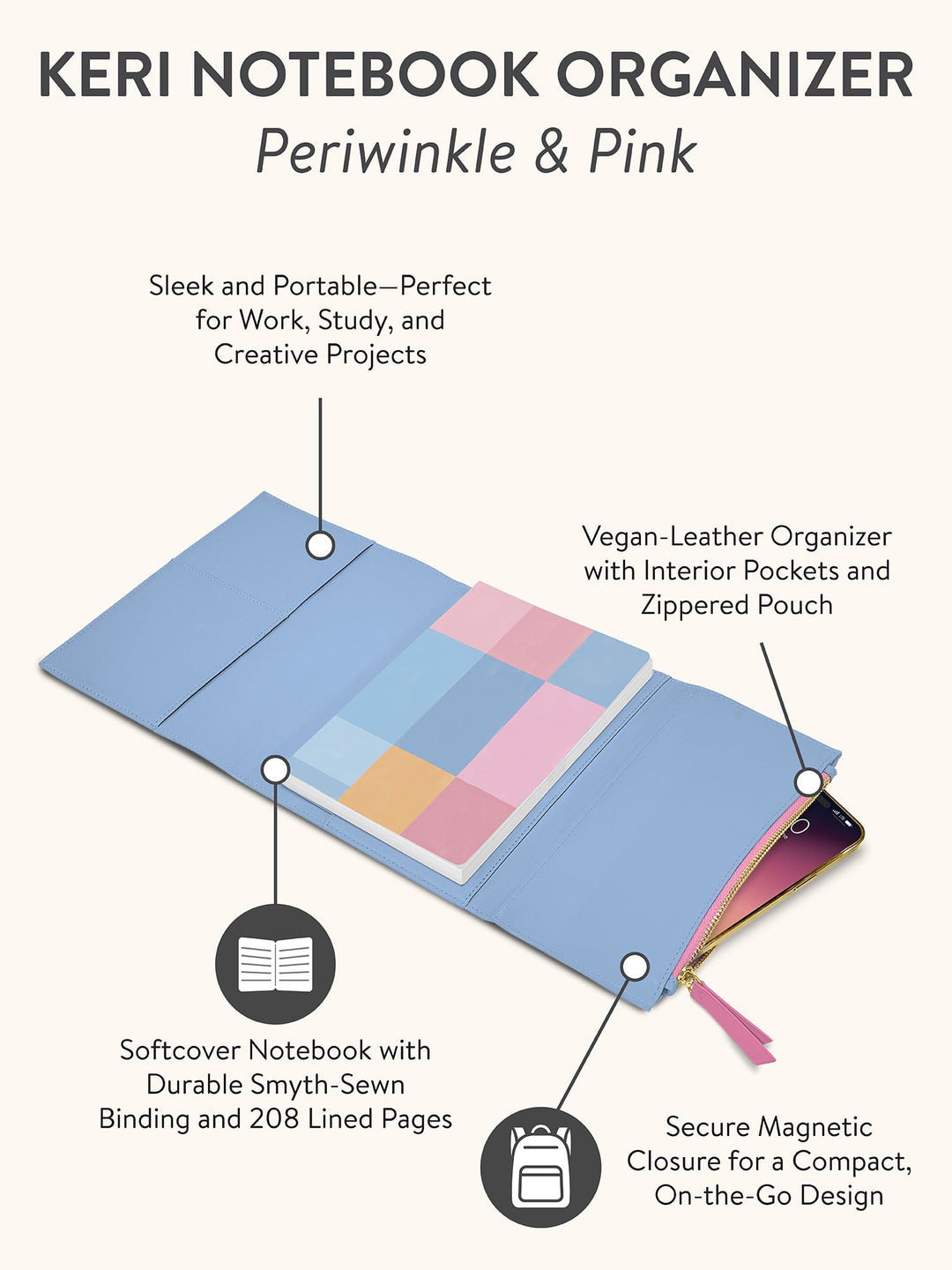 KERI NOTEBOOK ORGANIZER - PERIWINKLE & PINK
