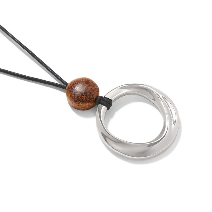 Cascade Rio Wood Ring Necklace - Silver-Black