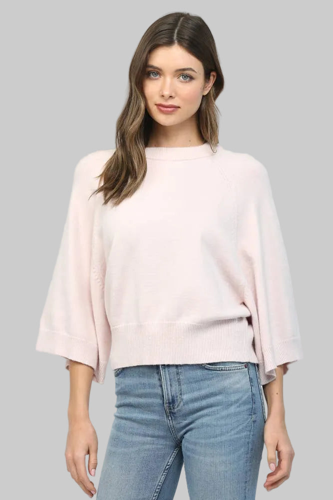 RAGLAN WIDE SLEEVE CREW NECK SWEATER - BLUSH PINK