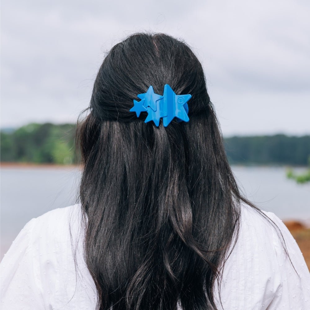 TELETIES MEDIUM FLAT HAIR CLIP - BLUE SHOOTING STARS